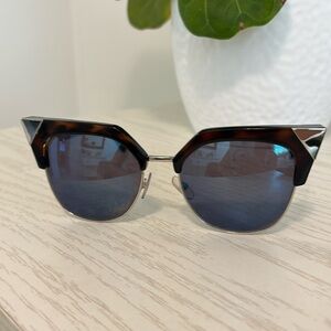 Fendi-tortoise and silver cat-eye sun glasses. Original pouch included.
